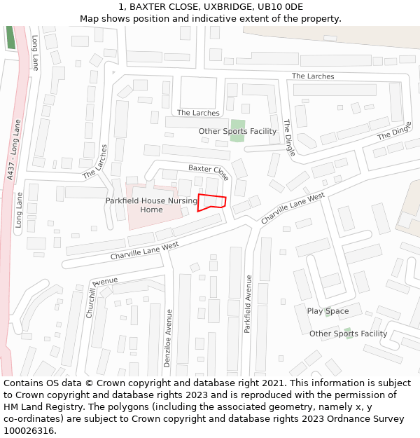 1, BAXTER CLOSE, UXBRIDGE, UB10 0DE: Location map and indicative extent of plot