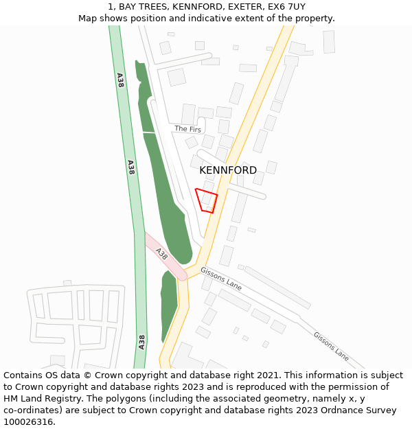 1, BAY TREES, KENNFORD, EXETER, EX6 7UY: Location map and indicative extent of plot