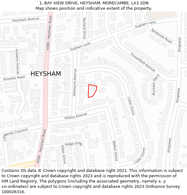 1, BAY VIEW DRIVE, HEYSHAM, MORECAMBE, LA3 2DN: Location map and indicative extent of plot