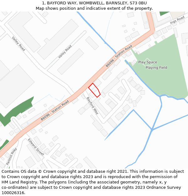 1, BAYFORD WAY, WOMBWELL, BARNSLEY, S73 0BU: Location map and indicative extent of plot