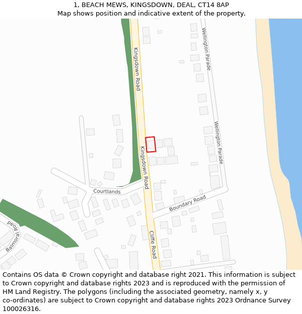 1, BEACH MEWS, KINGSDOWN, DEAL, CT14 8AP: Location map and indicative extent of plot