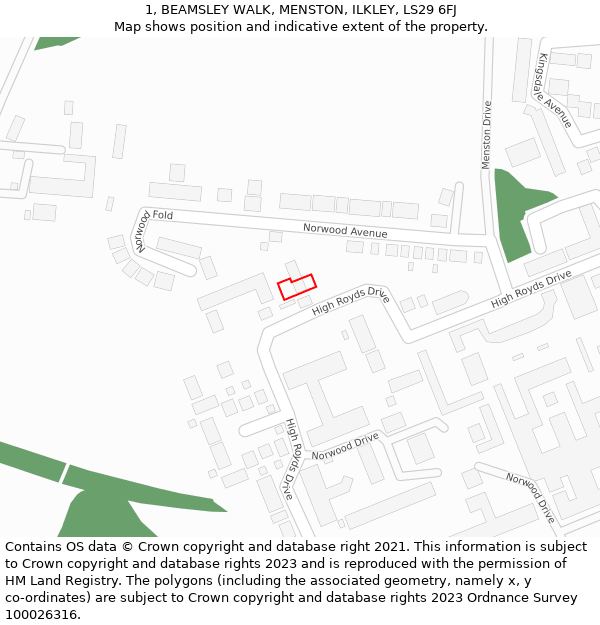 1, BEAMSLEY WALK, MENSTON, ILKLEY, LS29 6FJ: Location map and indicative extent of plot