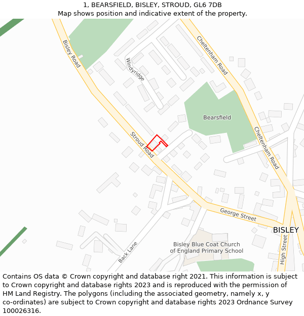 1, BEARSFIELD, BISLEY, STROUD, GL6 7DB: Location map and indicative extent of plot