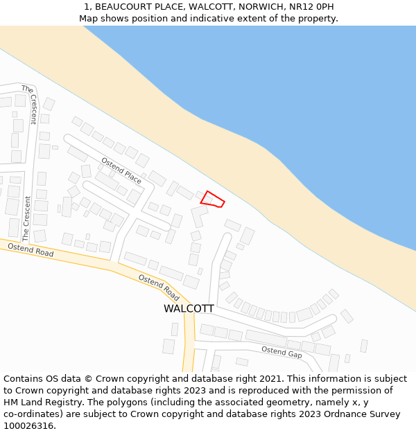 1, BEAUCOURT PLACE, WALCOTT, NORWICH, NR12 0PH: Location map and indicative extent of plot