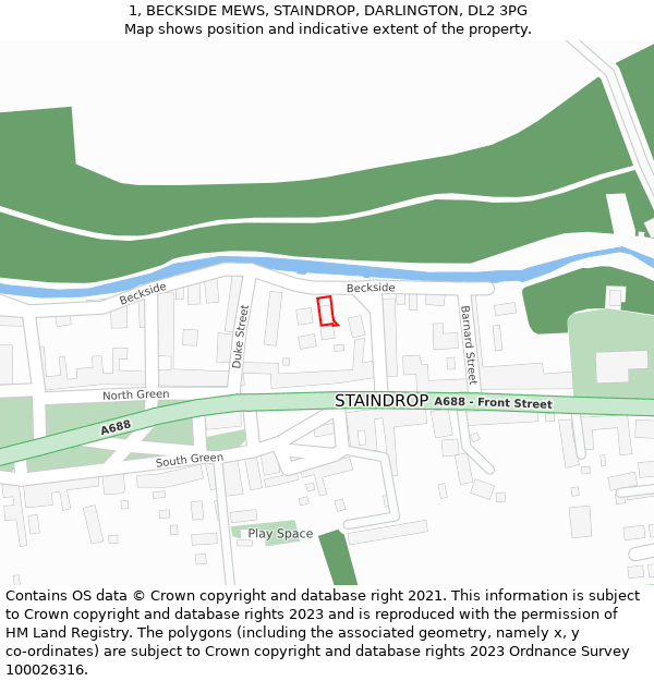 1, BECKSIDE MEWS, STAINDROP, DARLINGTON, DL2 3PG: Location map and indicative extent of plot