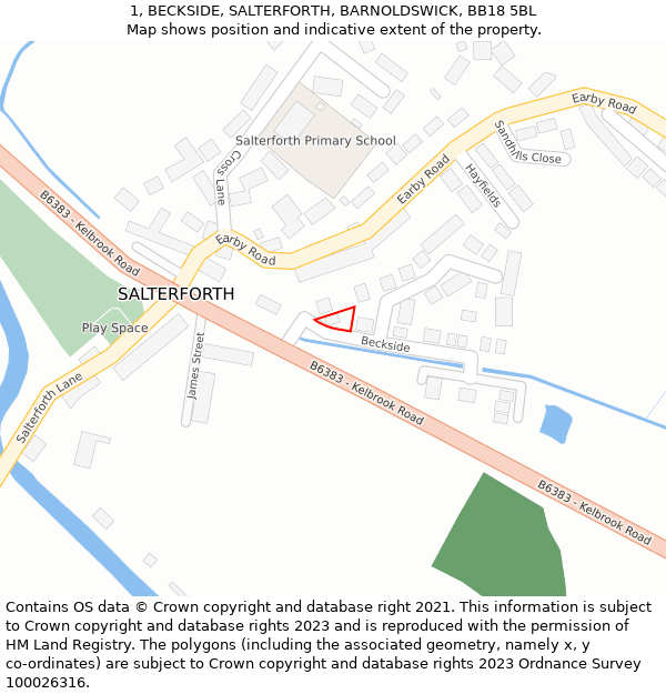 1, BECKSIDE, SALTERFORTH, BARNOLDSWICK, BB18 5BL: Location map and indicative extent of plot
