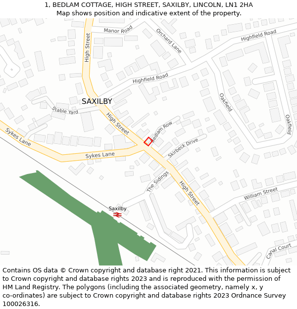 1, BEDLAM COTTAGE, HIGH STREET, SAXILBY, LINCOLN, LN1 2HA: Location map and indicative extent of plot