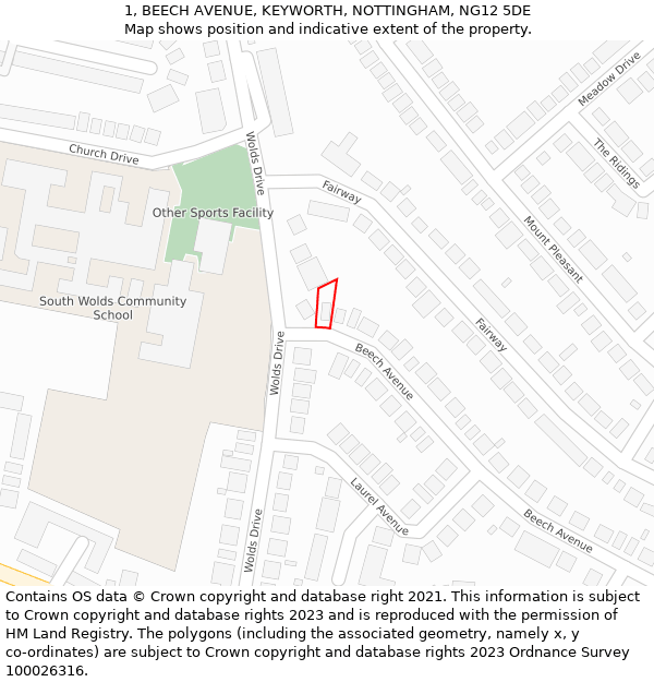 1, BEECH AVENUE, KEYWORTH, NOTTINGHAM, NG12 5DE: Location map and indicative extent of plot