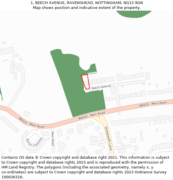 1, BEECH AVENUE, RAVENSHEAD, NOTTINGHAM, NG15 9GN: Location map and indicative extent of plot