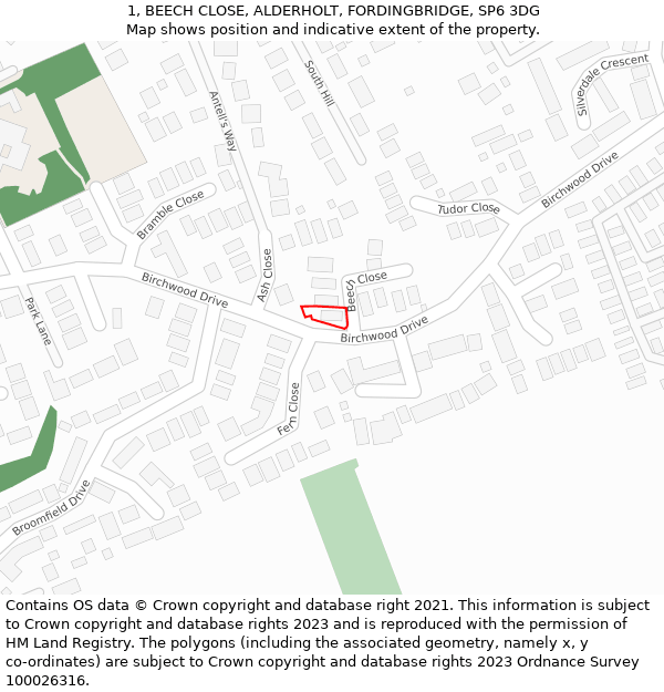 1, BEECH CLOSE, ALDERHOLT, FORDINGBRIDGE, SP6 3DG: Location map and indicative extent of plot