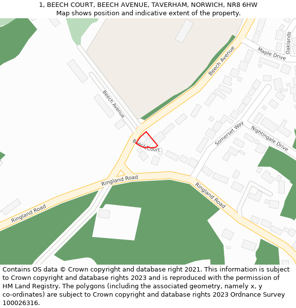 1, BEECH COURT, BEECH AVENUE, TAVERHAM, NORWICH, NR8 6HW: Location map and indicative extent of plot