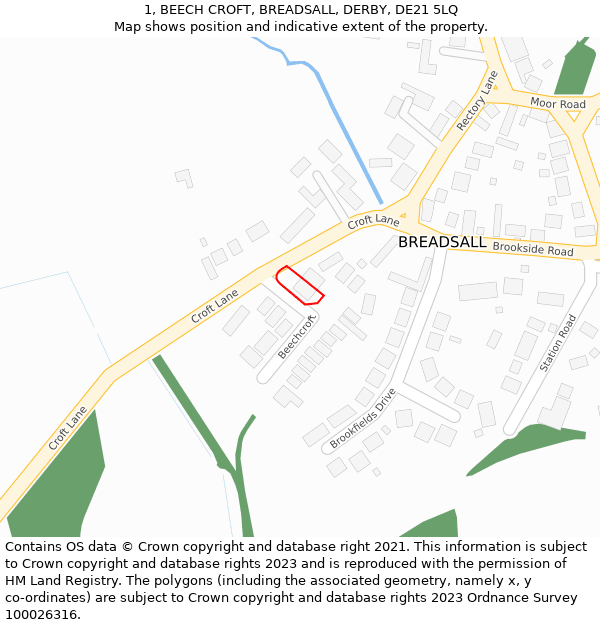 1, BEECH CROFT, BREADSALL, DERBY, DE21 5LQ: Location map and indicative extent of plot