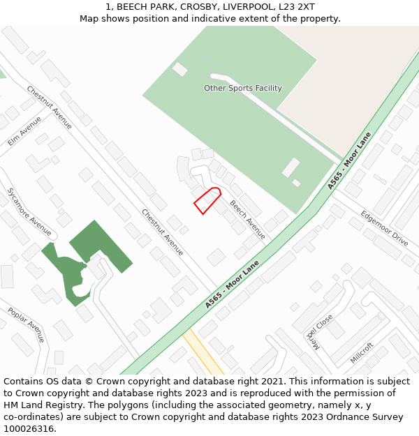 1, BEECH PARK, CROSBY, LIVERPOOL, L23 2XT: Location map and indicative extent of plot