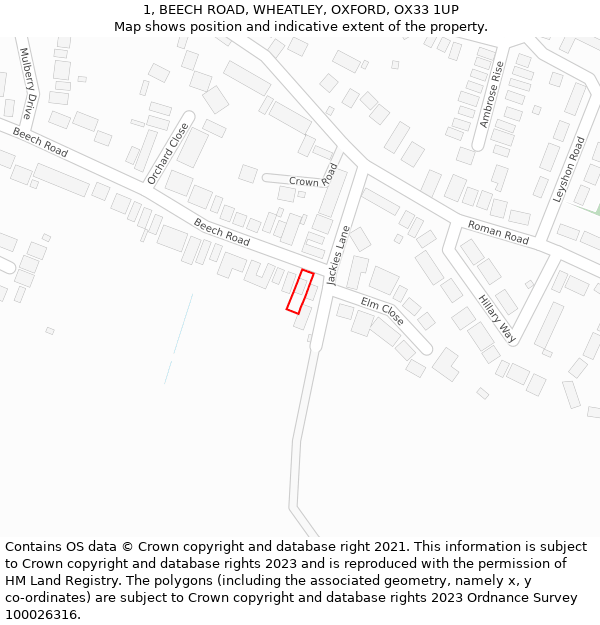 1, BEECH ROAD, WHEATLEY, OXFORD, OX33 1UP: Location map and indicative extent of plot