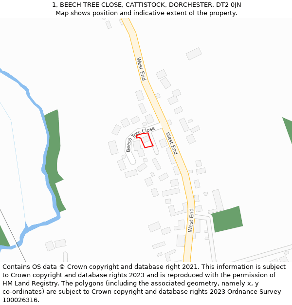 1, BEECH TREE CLOSE, CATTISTOCK, DORCHESTER, DT2 0JN: Location map and indicative extent of plot