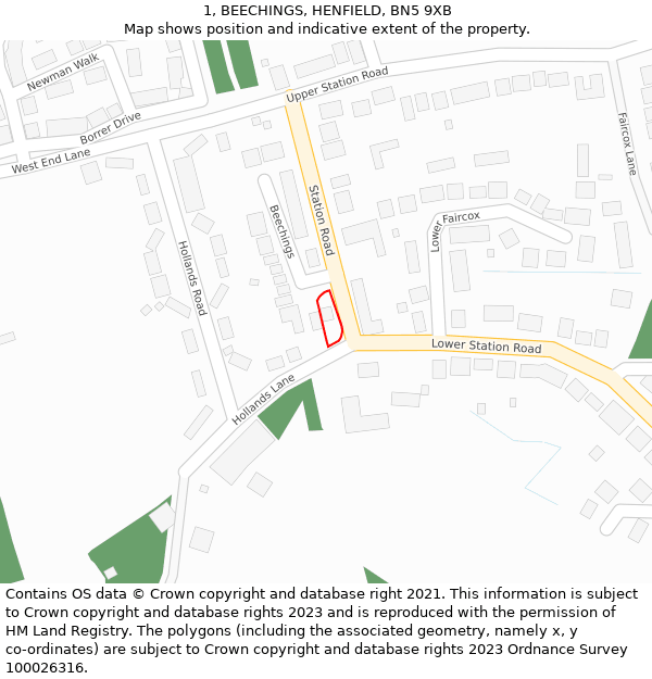 1, BEECHINGS, HENFIELD, BN5 9XB: Location map and indicative extent of plot