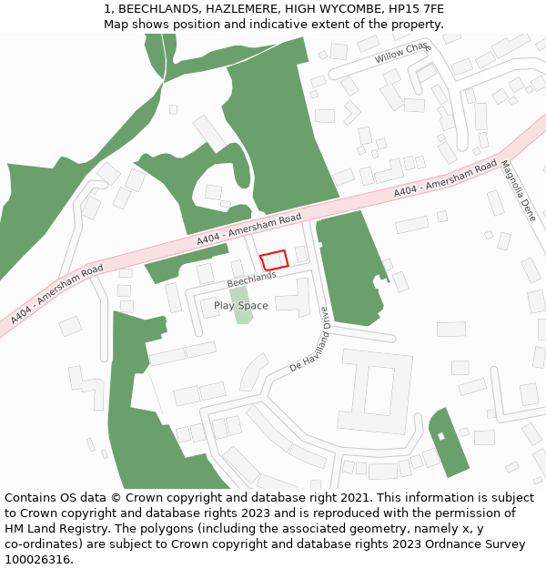 1, BEECHLANDS, HAZLEMERE, HIGH WYCOMBE, HP15 7FE: Location map and indicative extent of plot