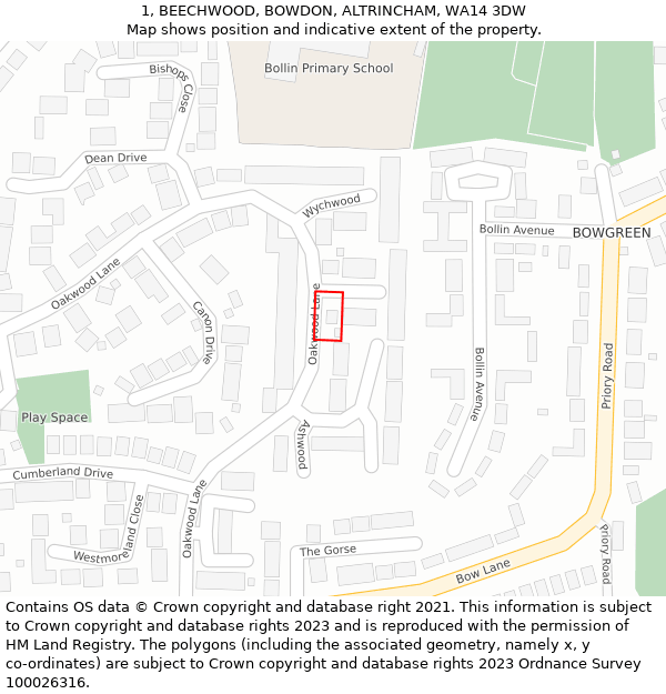 1, BEECHWOOD, BOWDON, ALTRINCHAM, WA14 3DW: Location map and indicative extent of plot