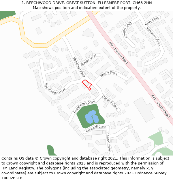 1, BEECHWOOD DRIVE, GREAT SUTTON, ELLESMERE PORT, CH66 2HN: Location map and indicative extent of plot