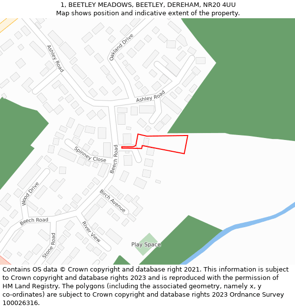 1, BEETLEY MEADOWS, BEETLEY, DEREHAM, NR20 4UU: Location map and indicative extent of plot