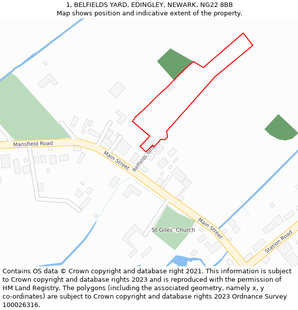 1, BELFIELDS YARD, EDINGLEY, NEWARK, NG22 8BB: Location map and indicative extent of plot