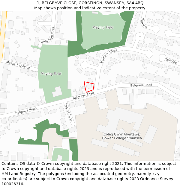 1, BELGRAVE CLOSE, GORSEINON, SWANSEA, SA4 4BQ: Location map and indicative extent of plot