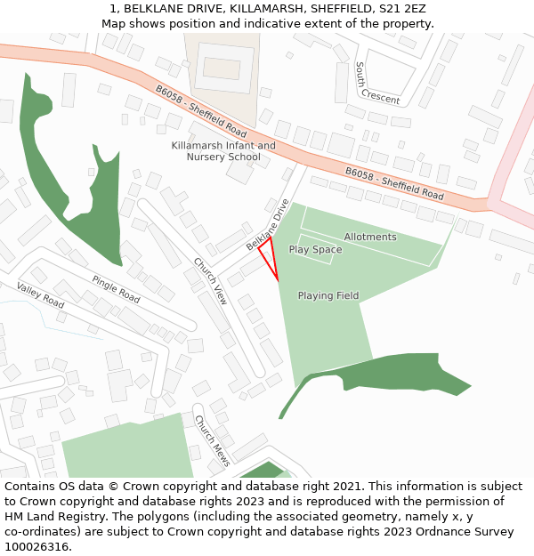 1, BELKLANE DRIVE, KILLAMARSH, SHEFFIELD, S21 2EZ: Location map and indicative extent of plot