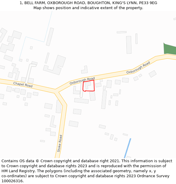 1, BELL FARM, OXBOROUGH ROAD, BOUGHTON, KING'S LYNN, PE33 9EG: Location map and indicative extent of plot