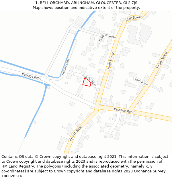 1, BELL ORCHARD, ARLINGHAM, GLOUCESTER, GL2 7JS: Location map and indicative extent of plot