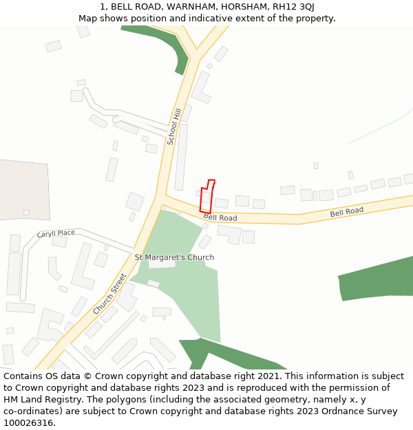 1, BELL ROAD, WARNHAM, HORSHAM, RH12 3QJ: Location map and indicative extent of plot