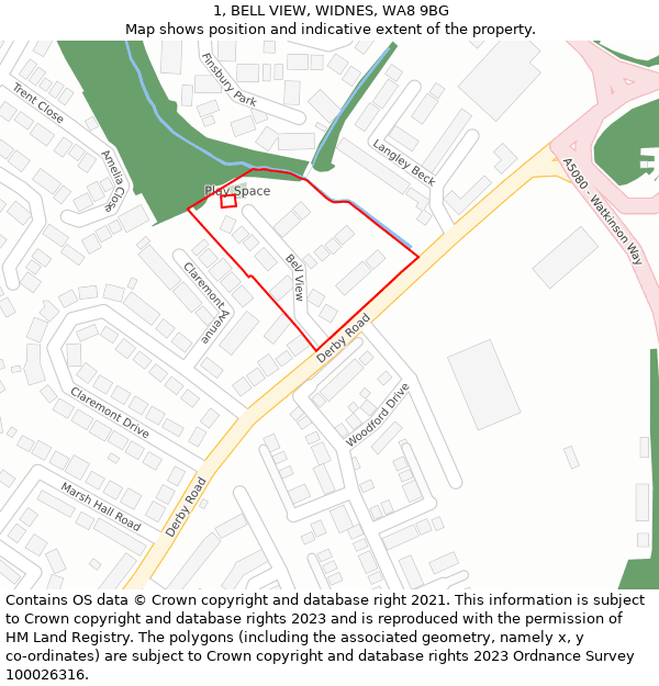 1, BELL VIEW, WIDNES, WA8 9BG: Location map and indicative extent of plot