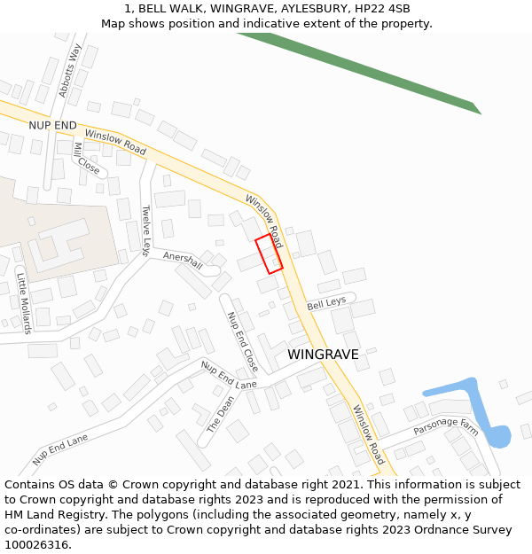 1, BELL WALK, WINGRAVE, AYLESBURY, HP22 4SB: Location map and indicative extent of plot
