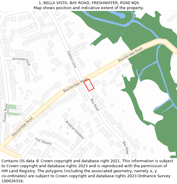 1, BELLA VISTA, BAY ROAD, FRESHWATER, PO40 9QS: Location map and indicative extent of plot