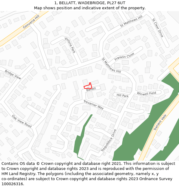 1, BELLATT, WADEBRIDGE, PL27 6UT: Location map and indicative extent of plot