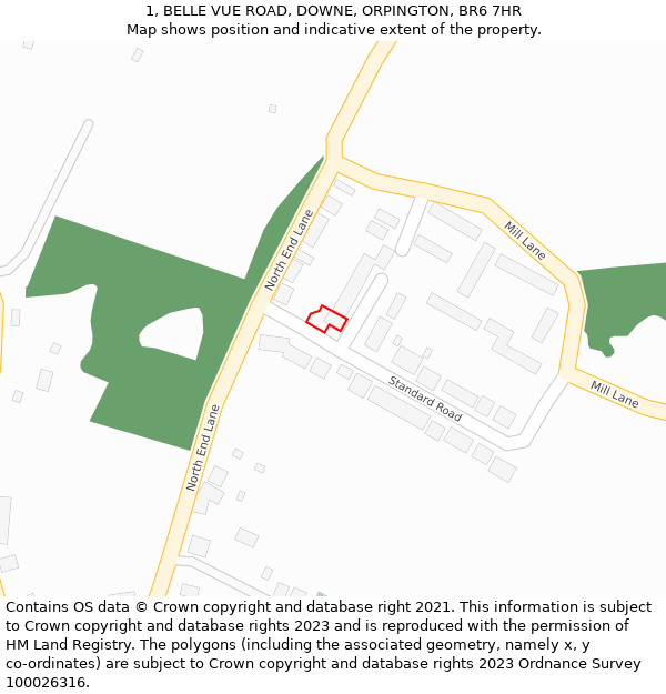 1, BELLE VUE ROAD, DOWNE, ORPINGTON, BR6 7HR: Location map and indicative extent of plot