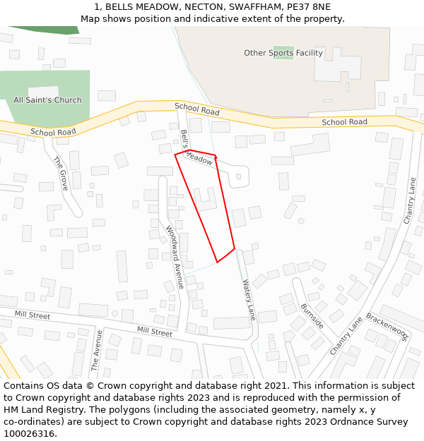 1, BELLS MEADOW, NECTON, SWAFFHAM, PE37 8NE: Location map and indicative extent of plot
