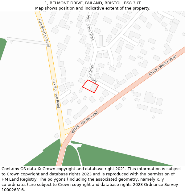 1, BELMONT DRIVE, FAILAND, BRISTOL, BS8 3UT: Location map and indicative extent of plot