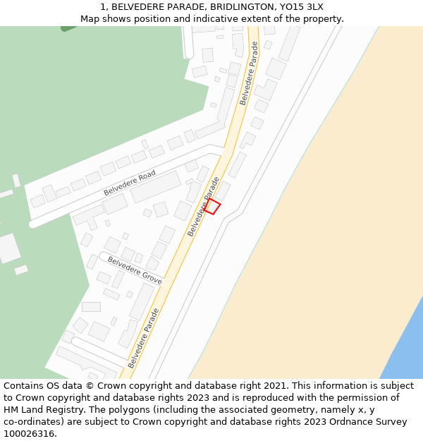 1, BELVEDERE PARADE, BRIDLINGTON, YO15 3LX: Location map and indicative extent of plot