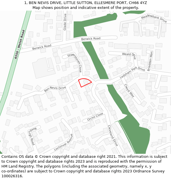 1, BEN NEVIS DRIVE, LITTLE SUTTON, ELLESMERE PORT, CH66 4YZ: Location map and indicative extent of plot