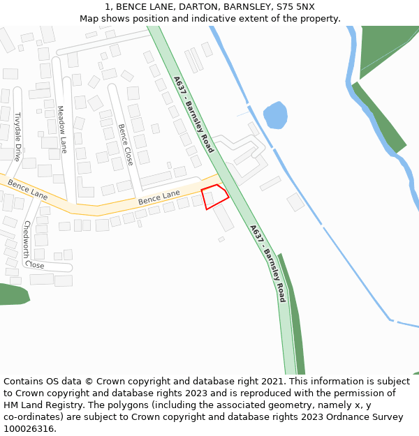 1, BENCE LANE, DARTON, BARNSLEY, S75 5NX: Location map and indicative extent of plot