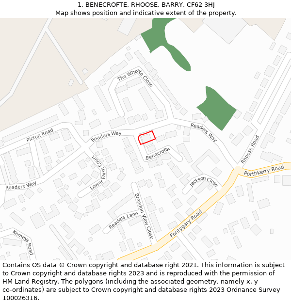 1, BENECROFTE, RHOOSE, BARRY, CF62 3HJ: Location map and indicative extent of plot