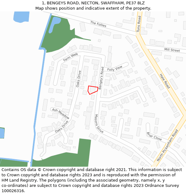 1, BENGEYS ROAD, NECTON, SWAFFHAM, PE37 8LZ: Location map and indicative extent of plot