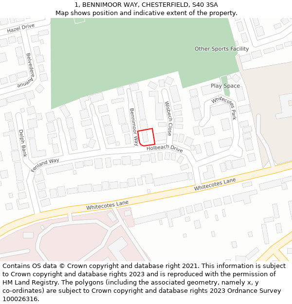 1, BENNIMOOR WAY, CHESTERFIELD, S40 3SA: Location map and indicative extent of plot