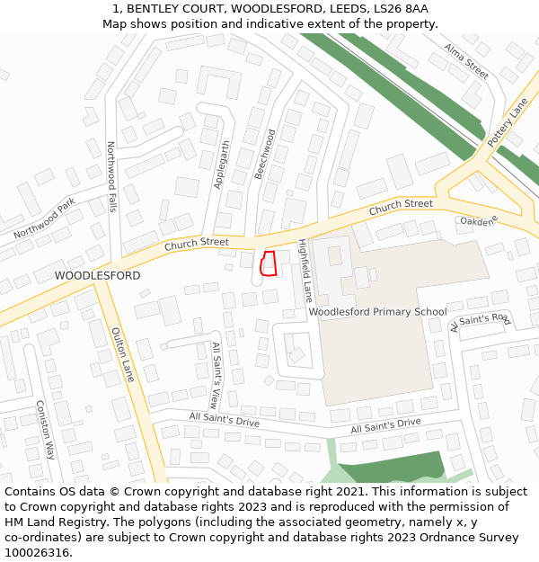 1, BENTLEY COURT, WOODLESFORD, LEEDS, LS26 8AA: Location map and indicative extent of plot