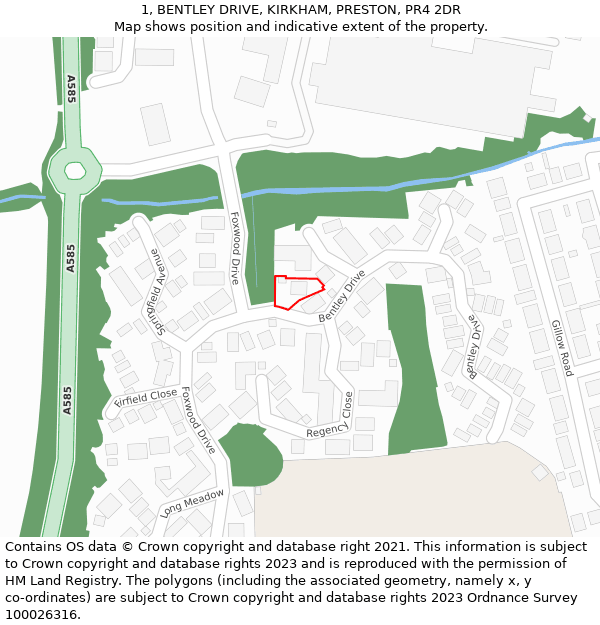 1, BENTLEY DRIVE, KIRKHAM, PRESTON, PR4 2DR: Location map and indicative extent of plot