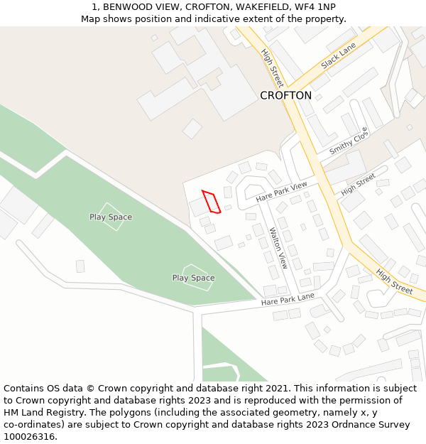 1, BENWOOD VIEW, CROFTON, WAKEFIELD, WF4 1NP: Location map and indicative extent of plot