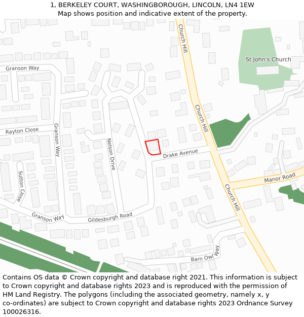 1, BERKELEY COURT, WASHINGBOROUGH, LINCOLN, LN4 1EW: Location map and indicative extent of plot