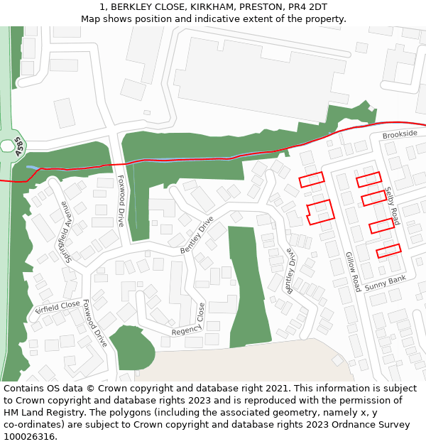 1, BERKLEY CLOSE, KIRKHAM, PRESTON, PR4 2DT: Location map and indicative extent of plot