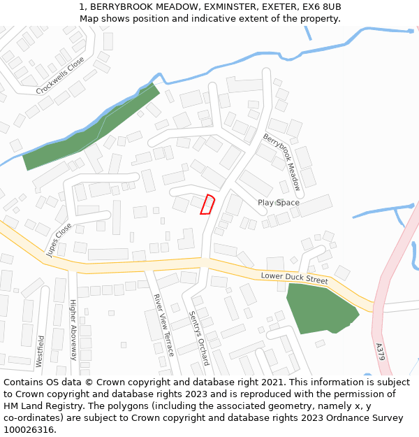 1, BERRYBROOK MEADOW, EXMINSTER, EXETER, EX6 8UB: Location map and indicative extent of plot