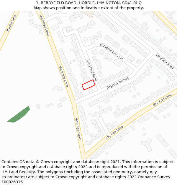 1, BERRYFIELD ROAD, HORDLE, LYMINGTON, SO41 0HQ: Location map and indicative extent of plot